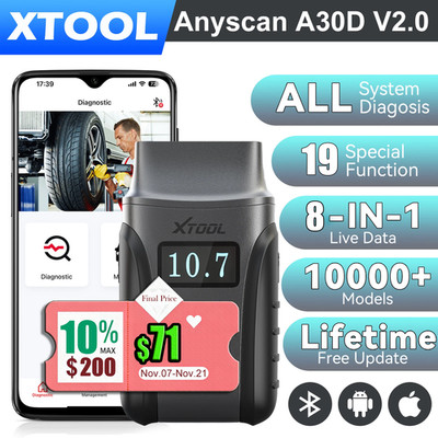 XTOOL A30D V2.0 OBD2 Scanner Full System Car Diagnostic Tool Wireless 19+Reset