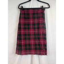 Pitlochry of Scotland Tartan Plaid Wool Kilt Skirt Women Size 10 Burgundy Green