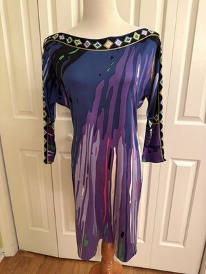 EMILIO PUCCI Multicolor Silk  Batwing Jersey Dress 8-10/44