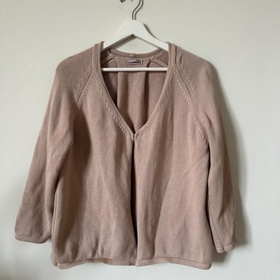 Hemisphere Beige 100% Pima Cotton V-Neck Cardigan Hook Eye Closure Size 42