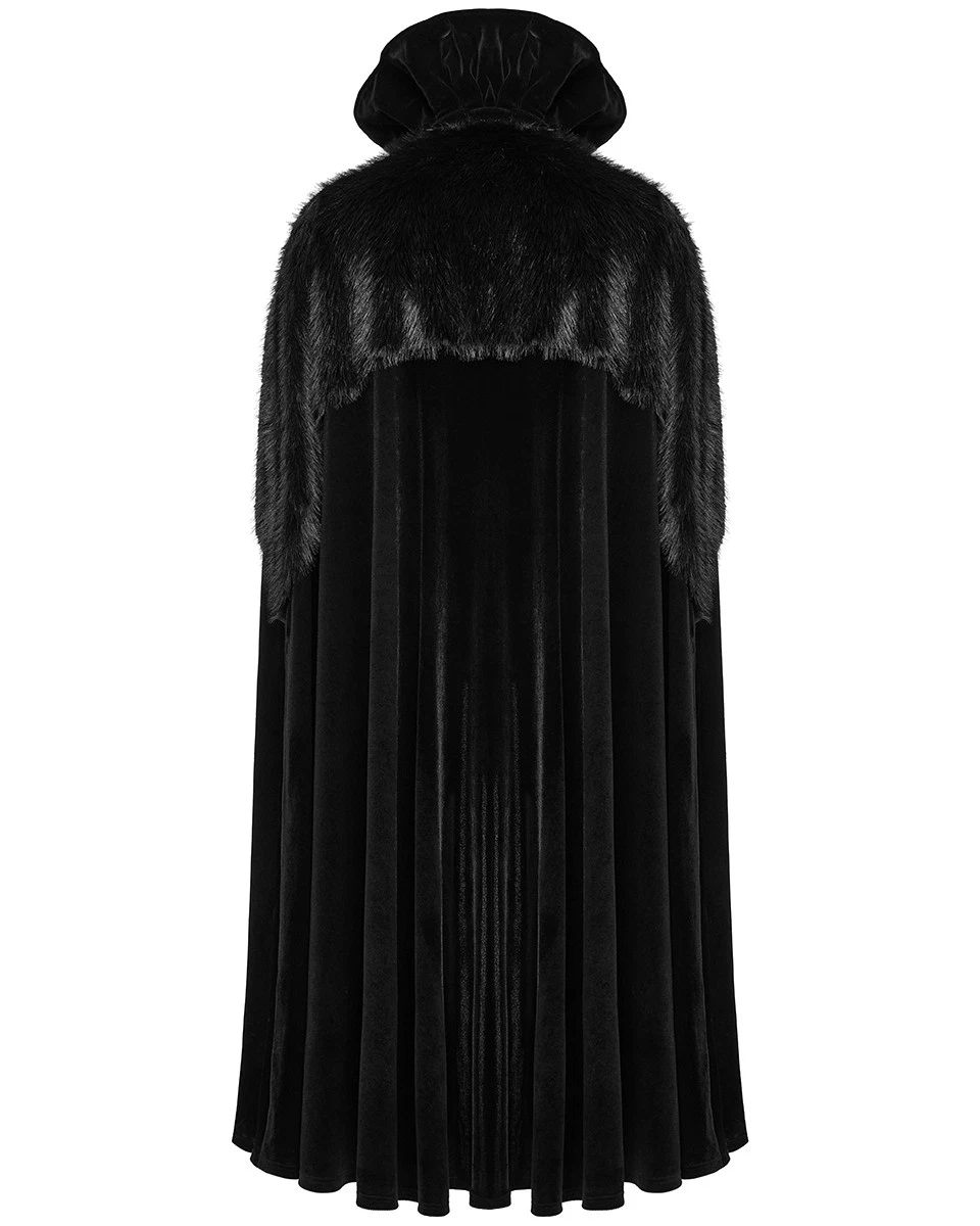 Capa de Viaje Punk Rave Para Hombres Larga Gótica Steampunk Capa Terciopelo Negro Piel Sintética