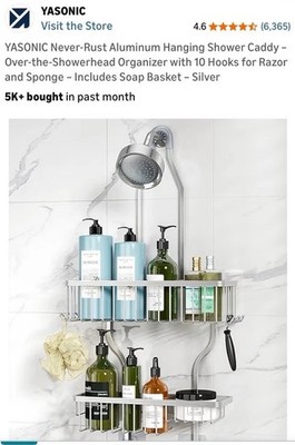 YASONIC Shower Caddy 6-Pack Adhesive Bathroom Organizer Rustproof SILVER- NEW