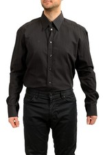 Dolce & Gabbana Men's Slim Fit Black Striped Long Sleeve Dress Shirt US 18 IT 45