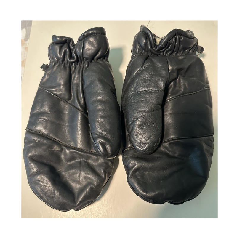 1079’s Wells Lamont Black Leather Insulated Winter Mittens Mitten Solid Pattern 