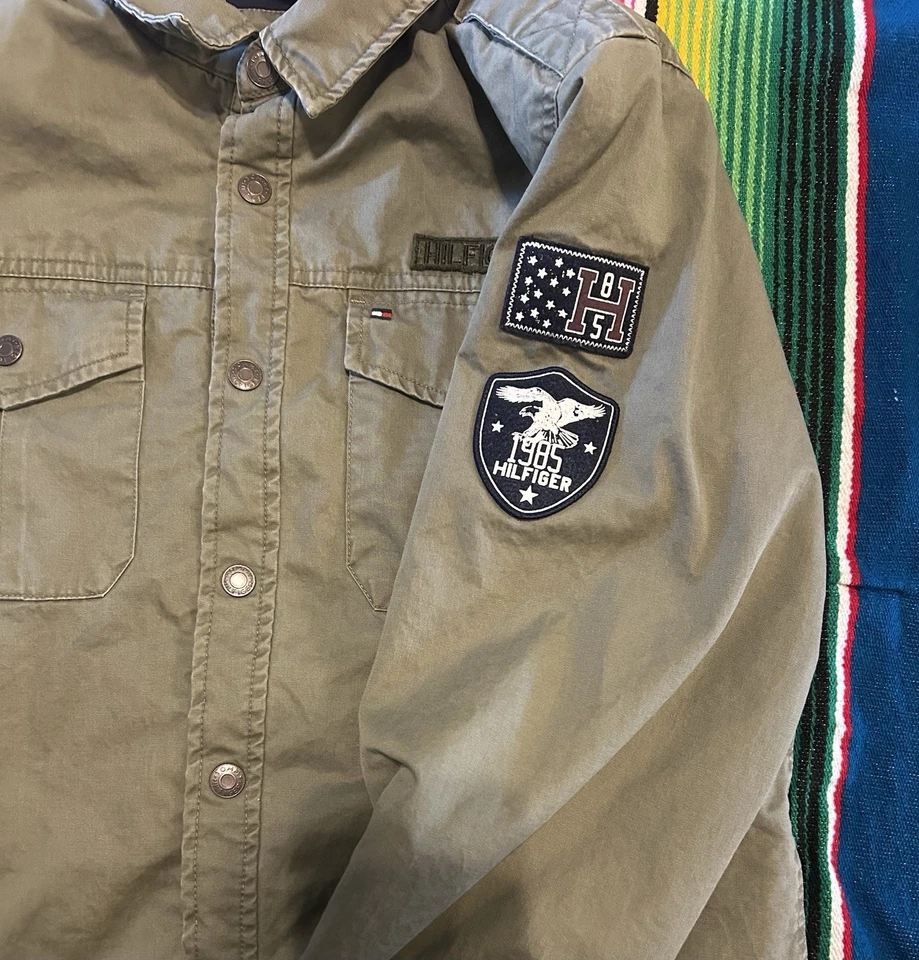 New Tommy Hilfiger Quilted Jacket Army Green W/ 1985 Patches Boys XL - Image 4 of 4