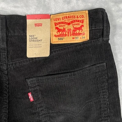 Levis 565 Loose Straight Black Corduroy Pants Mens W32 L34 NWT - Image 1 of 4