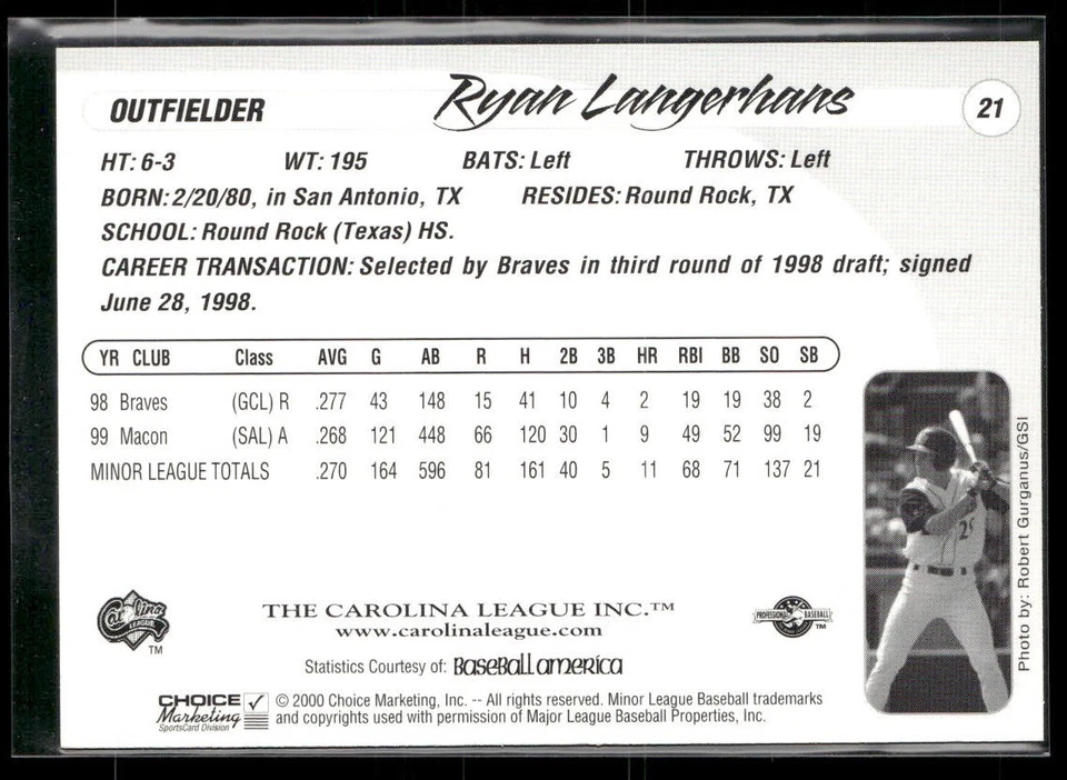 Ryan Langerhans 2000 Carolina League Top Prospect Set - Image 2 of 2