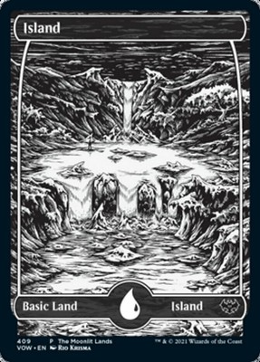 1x Island (409) - Silver Foil Etched - The Moonlit Lands Near Mint MTG Magic - K