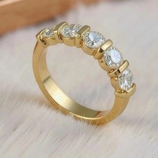 Image of 1.20 TCW Round Cut D VVS1 Moissanite Five Stone Wedding Band in 9ct Yellow Gold