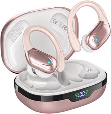 Wireless Earbuds, Sports Bluetooth Headphones, 80Hrs Playtime Ear Rose Gold