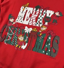 Vintage Merry Christmas Pullover Crew Neck Sweatshirt Elves Holiday Ugly Sweater