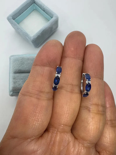 1.58Ct Oval Cut Lab-Created Sapphire Huggie Hoop Earrings 14K White Gold Plated - Picture 8 of 8