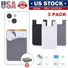 3PCS Silicone Credit Card Holder Cell Phone Wallet Pocket Sticker Adhesive Pouch