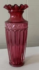 Cranberry Ruby Columns & Arches Crimped Rim FENTON 7.25” Tall Vase