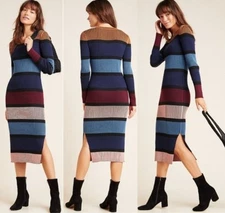 Anthropologie Dolan Left Coast Lorna Ribbed Stripe Midi Sweater Dress XS Petite