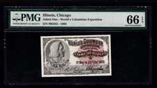 US 1893 Columbus Columbian Exposition Ticket PMG 66 EPQ GEM CU (343)