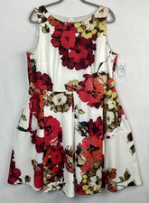 Roz & Ali Plus 16W Floral Fit & Flare Dress Sleeveless White Red Multi NEW $59