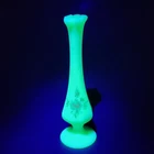 Vintage Fenton Roses on Custard Uranium Glass 8" Bud Vase Hand Painted & Signed