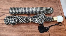 VINTAGE ANNE KLEIN HOUNDSTOOTH BLACK BROWN FOLDING UMBRELLA NEW NEVER OPENED