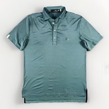 RLX Ralph Lauren Polo Shirt Mens Green S Blue Striped Liberty National Golf Club
