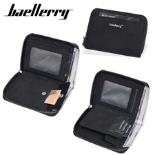 Mens Wallet Front Pocket Slim Wallet Zipper Leather ID Holder Card Case US FAST