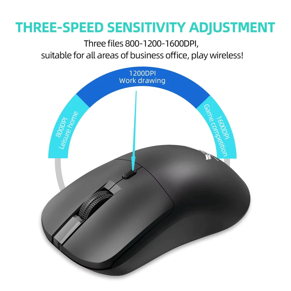 2.4G Wireless Mouse Ergonomic Adjustable 800-1200-1600 DPI Lightweight Rechargea - Image 3 of 4