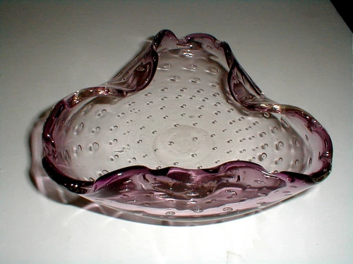 Murano Italian Art Glass Purple Amethyst Controlled Bubble Ashtray/Candy Dish