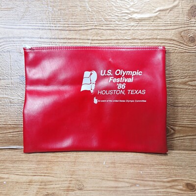 1986 U.S Olympic Festival Houston Vinyl Zippered Pouch Bag Fabriko Red Texas