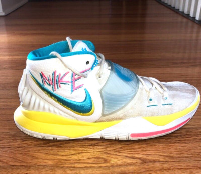 Nike Kyrie 6 Men Size 9 White Graffiti Neon Multicolor Shoe Nice!  BQ4630-101