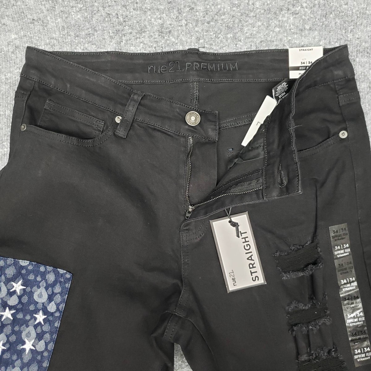 Rue21 Jeans Mens 34X34 Black Denim Straight Stretch Supreme