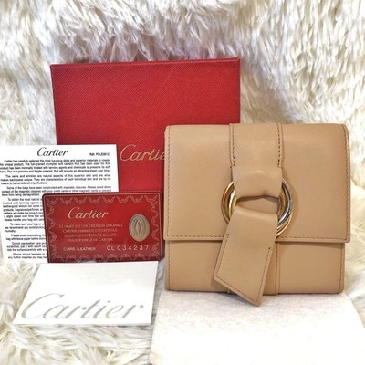 Cartier Fold Wallet Trinity Leather Beige Vintage Deadstock Unused Authentic 