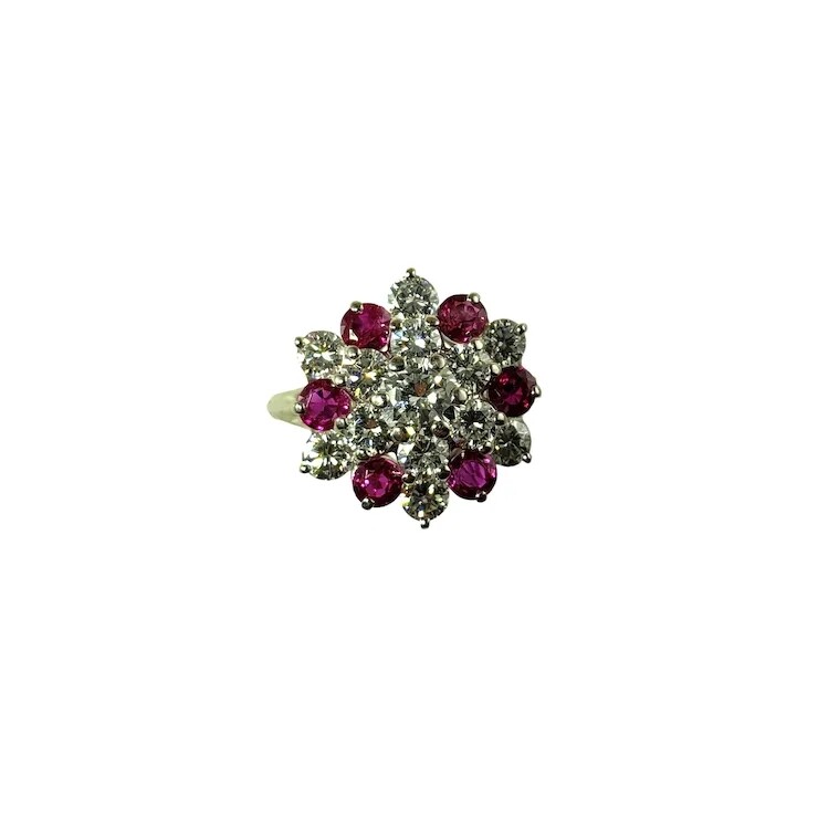 Platinum Ruby and Diamond Expandable Cluster Ring… - image 2