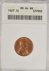 1927 Lincoln Wheat Cent ANACS MS 64 RB MS64RB Soap box Holder 1C