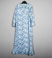 Vintage Unbranded Blue Pink Floral Long Sleeve Flannel Nightgown Size 42