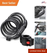 Heavy-Duty Bike Lock Cable 6 Feet - 5-Digit Combination Code - Flexible Steel