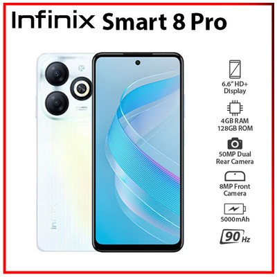 (Unlocked) Infinix Smart 8 Pro 4GB+128GB WHITE Dual SIM Android Cell Phone