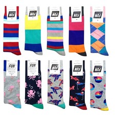Mens Fun Socks Casual Crew Novelty CHOOSE Argyle Striped Beach Nautical Rainbow