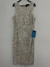 New Mac Duggal Silver Nude Sequined Sleeveless Sheath Dress 5526 Size 12