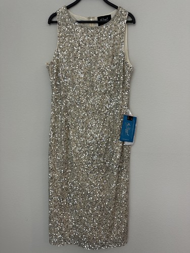 New Mac Duggal Silver Nude Sequined Sleeveless Sheath Dress 5526 Size 12 - 第 1/13 張圖片