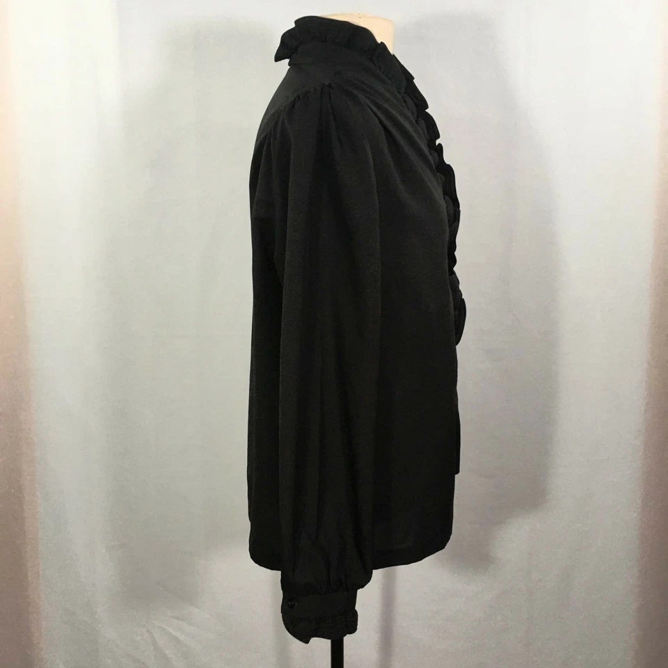 Rhoda Lee RL Vintage 70's Black Victorian Style Blouse, Ruffle front & Neck, 38 - Image 4 of 4