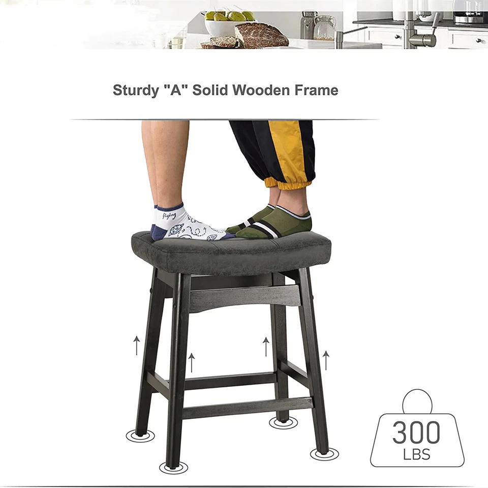 Saddle Seat Bar Stools Set of 3 Counter Height Barstool Solid Leg - Image 2 of 4