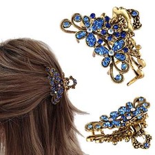 Vintage Rhinestone Hair Claw Crystal Jaw Clips,Metal 1 Count Pack of 1 Blue