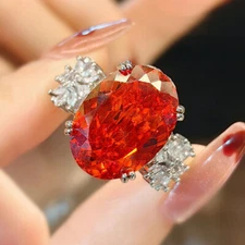 New 16mm Nest Cut Oval Fire Red Garnet Topaz Gemstone Fashion Women Silver Ring