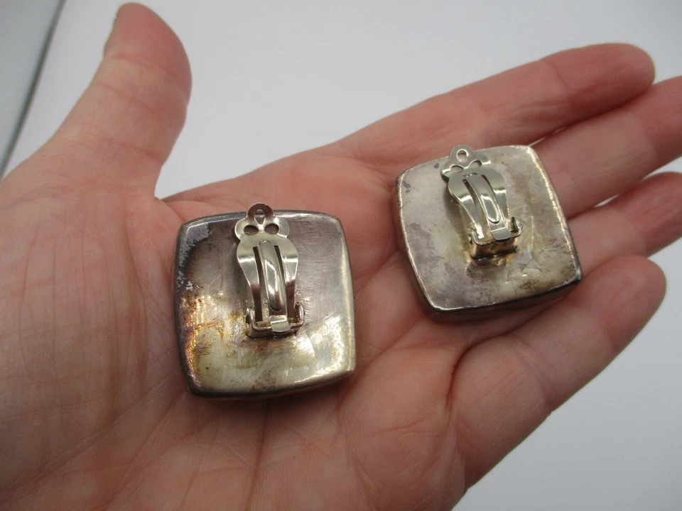 PENDIENTES CLIP CUADRADO TEJIDO CANASTA PLATA ESTERLINA SIMON SEBBAG FIRMADO DE COLECCIÓN Foto 3 de 4