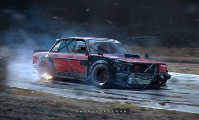 Anime car volvo 240 drift artwork cgi khyzyl saleem Play Gaming Mat Desk