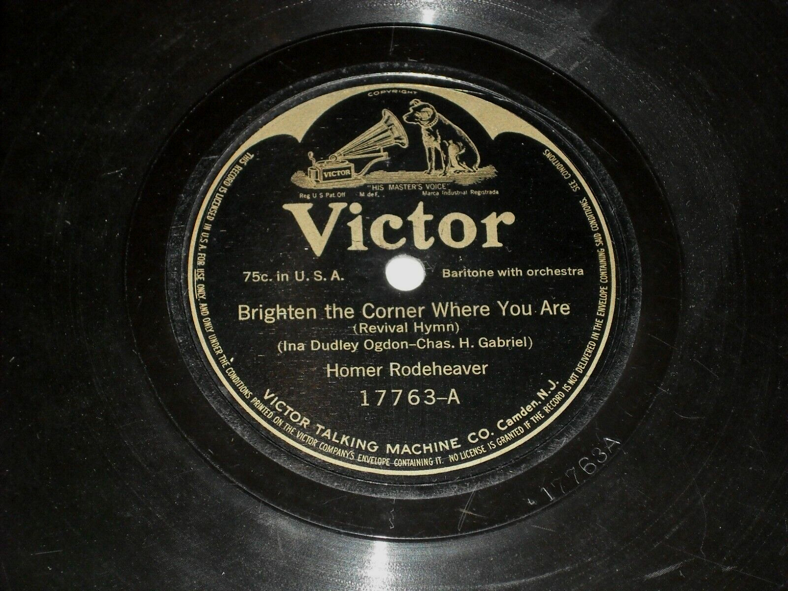 HOMER RODEHEAVER-Brighten The Corner (1916) VICTOR 10" Shellac Single