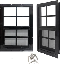 24" X 27" Shed Windows with Tempered Glass and Fiberglass Screen, 2 Pack Small S