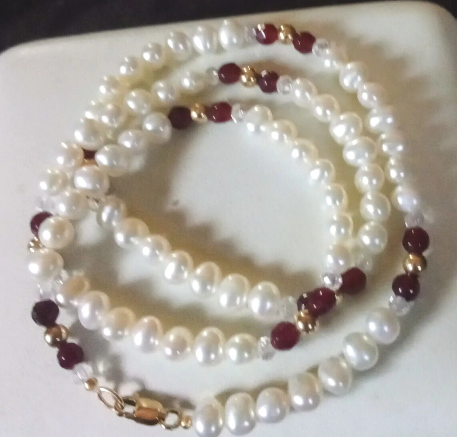 BEAUTIFUL 14k GF Pearl and Ruby Red Bead Necklace… - image 1
