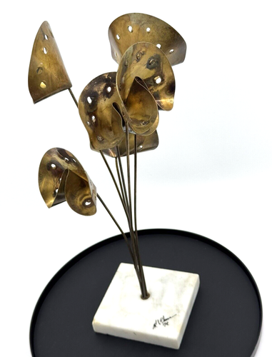 1974 Artist SIGNED Vintage BRUTALIST Metal FLOWER Sculpture JERE Style MCM Brass - Picture 2 of 8