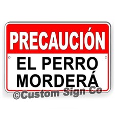 Beware Of Dog Spanish Metal Sign Dog Will Bite Security Warning Do Not Enter